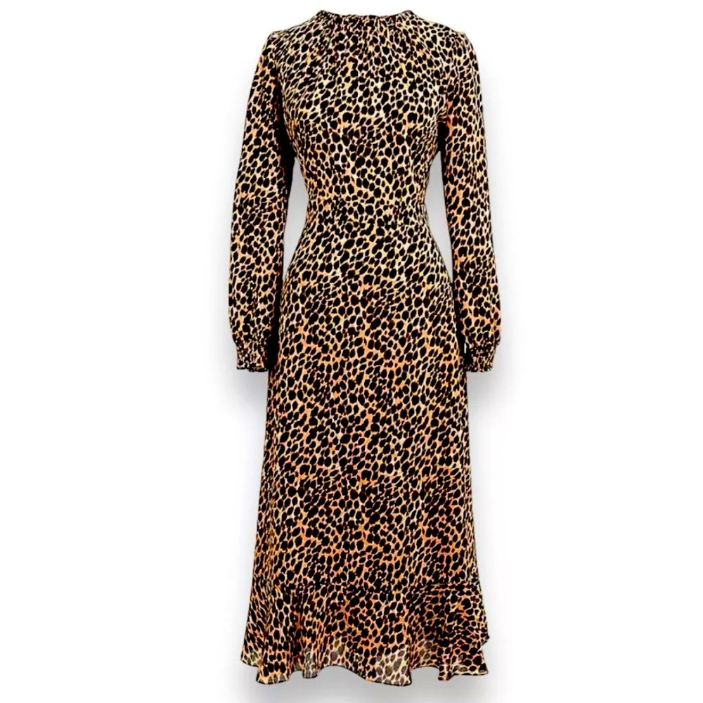 J.Crew Factory Leopard Peasant Dress Midi length, Sz 4